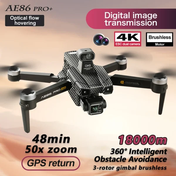 New AE86 PRO MAX 4K HD Drone 360°Obstacle Avoidance 5G Image Transmission Battery Life 48 Minutes Driving 18 Kilometers Drone